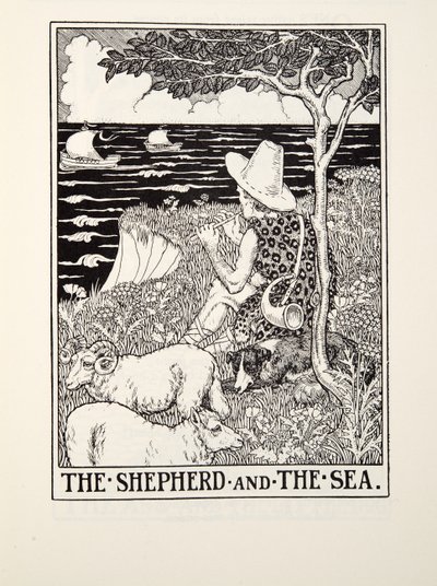 Pasterz i morze, z Fontaine Fables, wyd. 1905 autorstwa Percy J. Billingshurst