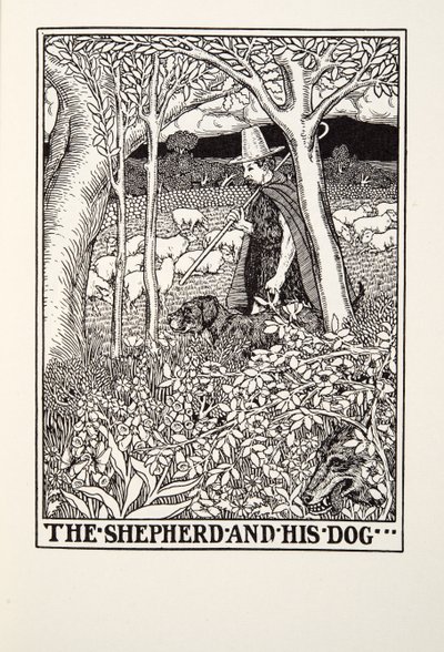 Pasterz i jego pies, z Fontaine Fables, wyd. 1905 autorstwa Percy J. Billingshurst