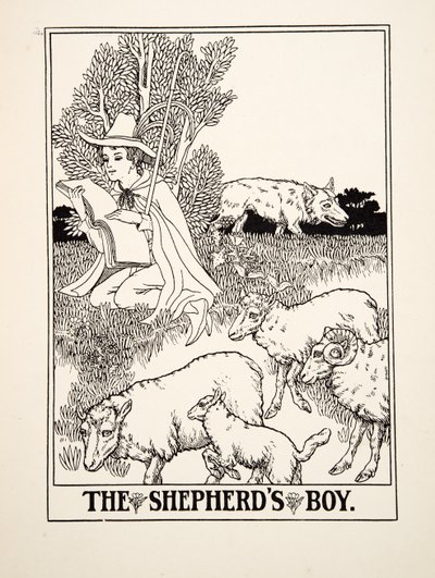 Chłopiec pasterz, ze Stu bajek Ezopa, wyd. 1903 autorstwa Percy J. Billingshurst