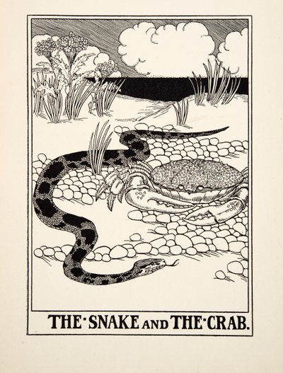 Wąż i krab, z Stu bajek Ezopa, wyd. 1903 autorstwa Percy J. Billingshurst