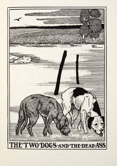 Dwa psy i martwy tyłek, z Fontaine Fables, wyd. 1905 autorstwa Percy J. Billingshurst