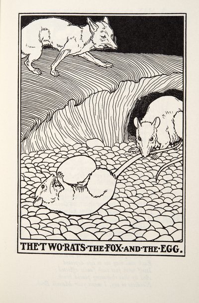 Dwa szczury, lis i jajko, z Fontaine Fables, wyd. 1905 autorstwa Percy J. Billingshurst
