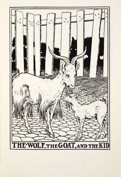 Wilk, koza i dzieciak, z Fontaine Fables, wyd. 1905 autorstwa Percy J. Billingshurst