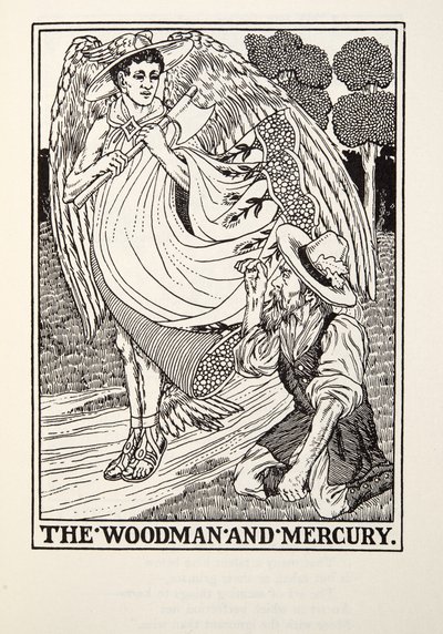 Woodman i Mercury, z Fontaine Fables, wyd. 1905 autorstwa Percy J. Billingshurst