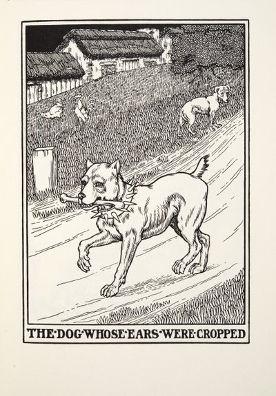 Pies, któremu przycięto uszy, z Fontaine Fables, wyd. 1905 autorstwa Percy J. Billingshurst