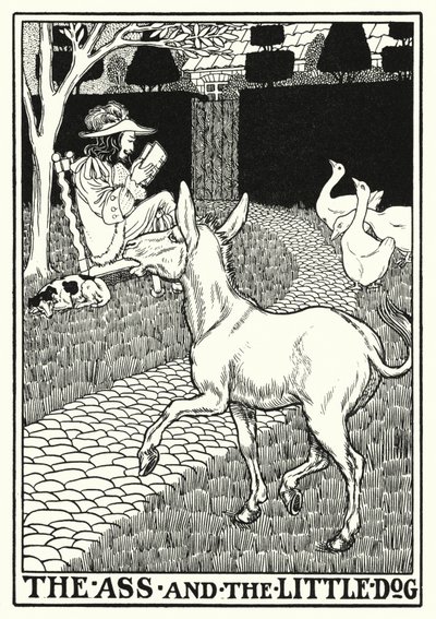 Bajki La Fontaine: Osioł i piesek (litos) autorstwa Percy James Billinghurst