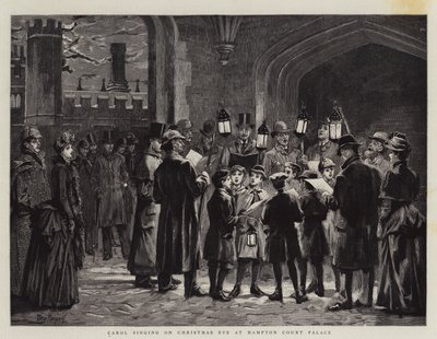 Kolędowanie w Wigilię w Pałacu Hampton Court autorstwa Percy Macquoid