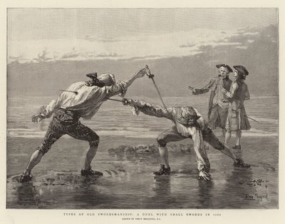 Rodzaje mieczy dawnych, pojedynek na małe miecze w 1760 r. autorstwa Percy Macquoid