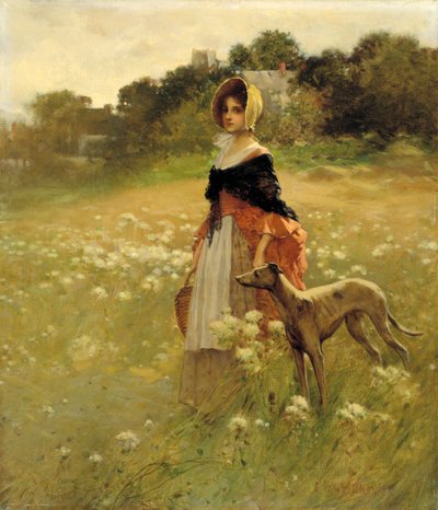 Młoda dziewczyna i pies, 1890. autorstwa Percy Moran