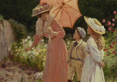 Dama z parasolką pokazująca, jak zrobić beczkę truskawkową autorstwa Percy Tarrant