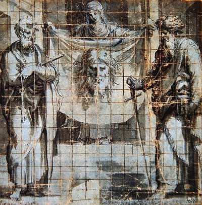 Św. Weronika z SS. Piotra i Pawła (pióro, tusz i wash na papierze) autorstwa Perino del Vaga