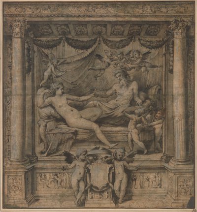 Jupiter i Juno: Studium do gobelinów „Furti di Giove”, ca. 1532-35. autorstwa Perino del Vaga