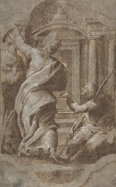 Święci Piotr i Jan uzdrawiający kalekę w bramie świątyni, 1501-47. autorstwa Perino del Vaga