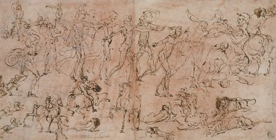 Studia wojowników, jeźdźców i lwów, 1528-33 autorstwa Perino del Vaga