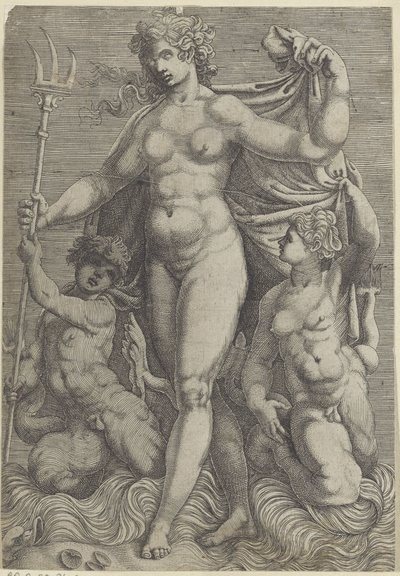 Thetis z dwoma trytonami Neptun i Tetyda z bogami morza i konikami morskimi (tytuł serii) autorstwa Perino del Vaga
