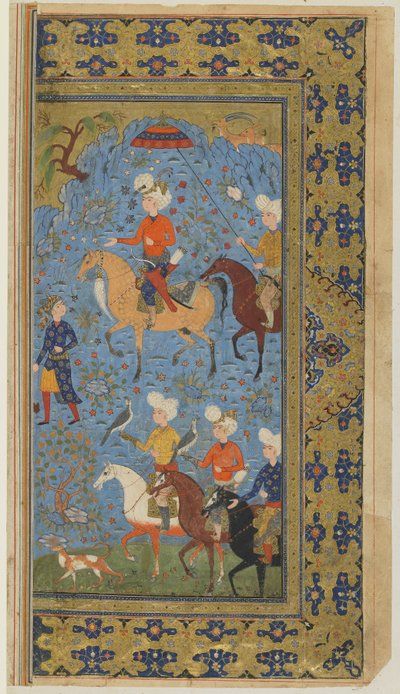 Królewskie polowanie z Shahnama (Księga królów) Firdawsiego, ok. 1590-1600 (atrament, nieprzezroczysta akwarela i złoto na papierze) autorstwa Persian School