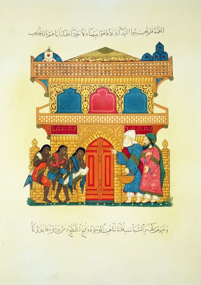Chata, scena z rękopisu Maqamat z Al-Harari, sztychowana przez Lestela, wyd. Lemercier, Paryż autorstwa Persian School