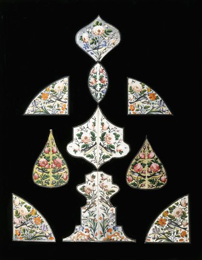 Grupa dziesięciu obrazów lustrzanych Qajar, ozdobionych różnymi kwiatami i grzędami ptaków, początek XIX wieku autorstwa Persian School