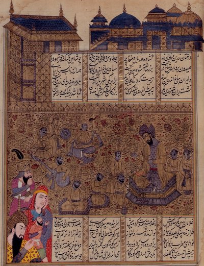 Dodaj 19766 fol.342 Dal słuchający muzyków z „Kharvarnama” autorstwa Persian School
