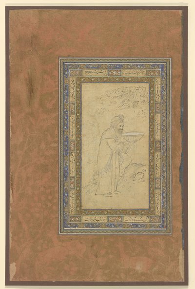 Stary człowiek niesie miskę, ok. 1610-15 autorstwa Persian School