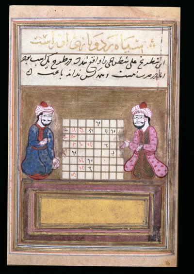 Szachiści, strona z traktatu o szachach, wczesny okres Safawidów, druga połowa XVI wieku (tusz na papierze) autorstwa Persian School