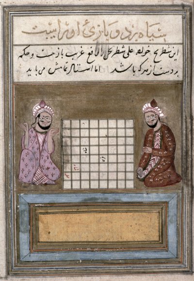 Szachiści, strona z traktatu o szachach, wczesny okres Safawidów, druga połowa XVI wieku (tusz na papierze) autorstwa Persian School