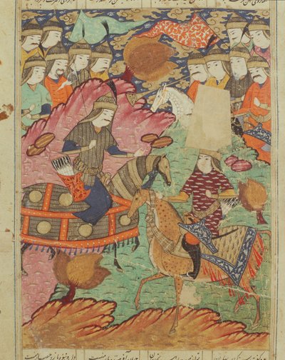 Pojedynek na koniu między Rostamem i Afrasiabem, ilustracja z Shahnama (Księgi Królów) autorstwa Abula-Qasima Manura Firdawsiego (ok.934-c.1020) 1619 autorstwa Persian School