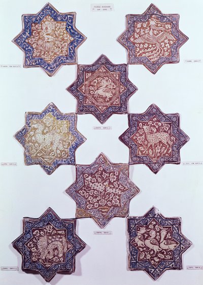 Osiem kafelków ze zwierzętami, XIII-XIV w. (ceramiczne) autorstwa Persian School