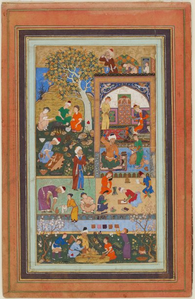 Folio z albumu; Scena szkolna, Tabriz, Iran, okres Safawidów, ok. 1540 (nieprzezroczysta akwarela, tusz i złoto na papierze) autorstwa Persian School