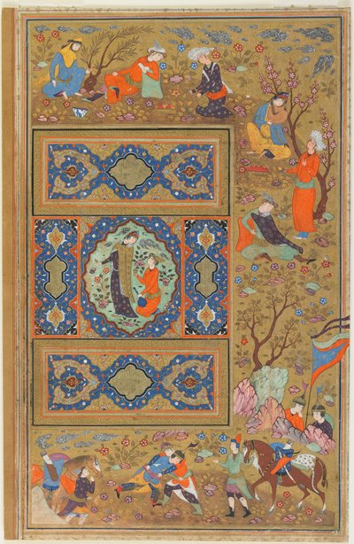 Folio z albumu; verso: Para kochanków, Isfahan, Iran, okres Safawidów, 1590-1610 (nieprzezroczysta akwarela, tusz i złoto na papierze) autorstwa Persian School