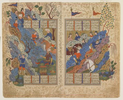 Gudarz zabija Pirana na górze z Shahnama autorstwa Persian School