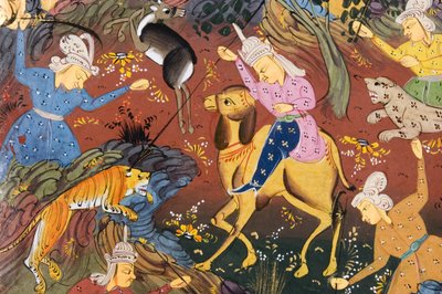 Łowcy konni i pieszo zabijający jelenie i tygrysy (nieprzezroczysta akwarela na papierze) (fragment 272916) autorstwa Persian School