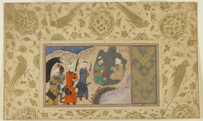 Iskandar odwiedza pustelnika, ok. 1500 (nieprzezroczysta akwarela, tusz i złoto na papierze) autorstwa Persian School