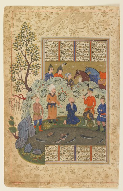 Kay Khusraw przygotowuje się do ścięcia Afrasiyab ok. 1590-1600 autorstwa Persian School
