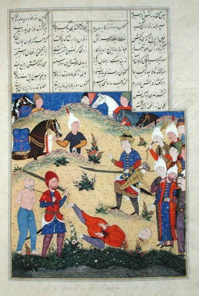 Pani D-184 fol.208b Nadchodzi dekapitacja snu Afrasiaba, ilustracja z „Shahnama” (Księgi Królów), autorstwa Abu