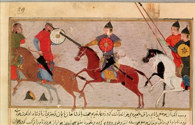 Pani Pers.113 f.29 Czyngis-chan (ok.1162-1227) Walka z Tatarami, z książki Raszida al-Dina (1247-1318) (gwasz) autorstwa Persian School