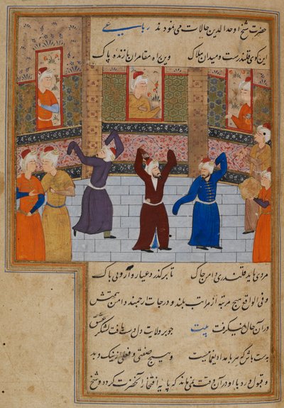 Lub. 11837, f.152 Muhammad Tabadkani (zm.1486) tańczący z derwiszami, ilustracja z 