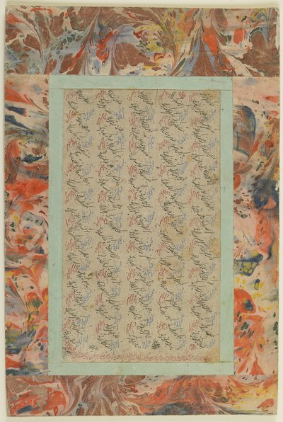 Strona z kaligrafią, oderwane folio albumu, XIX w. (tusz i kolor na papierze) autorstwa Persian School