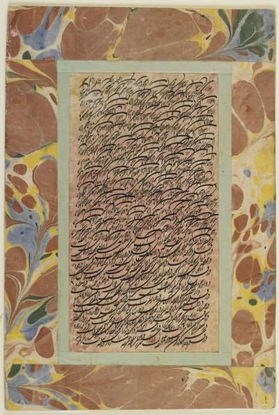 Strona kaligrafii, oderwane folio albumu, XIX w. (tusz na papierze naklejony na tekturę) autorstwa Persian School
