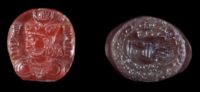 Sztuka perska: camee z Kavadh I (lub Qobad, Kobad, Kabad) (488-496 ne) król drugiego imperium perskiego i pieczęć agatowa z okresu Sasanidów. V lub VI wiek naszej ery. Paryż, B.N. autorstwa Persian School