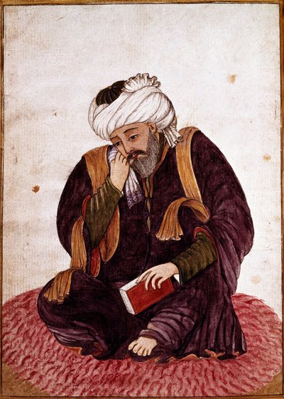 Portret Hafeza o jego prawdziwym imieniu Khwajeh Chams ad-din Mohammad Hafez-e Chirazi (ad Din Mohammad Hafez e Chirazi) perski poeta i mistyk z XIV wieku. Miniaturowy. Muzeum Narodowe w Damaszku, Syria. autorstwa Persian School