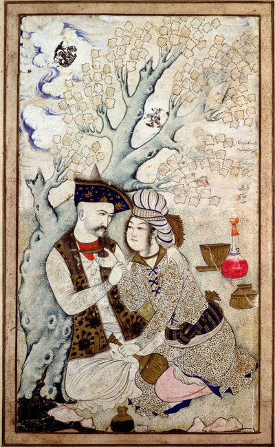 Portret szacha Abbasa I z jednym z jego stronników, podpisany Muhammad Qasim autorstwa Persian School