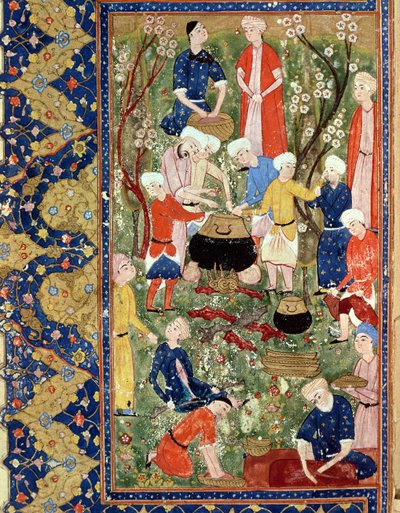 Przygotowanie posiłku, ilustracja z epickiego wiersza Hafiza Shiraziego, Safavid autorstwa Persian School