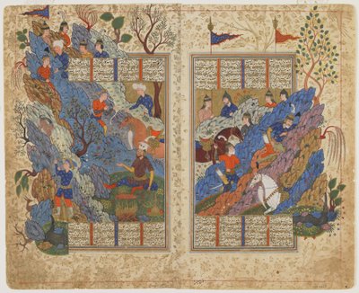 Rustam kopie kamień przetoczony na nim przez Bahmana z Shahnama (Księgi królów), ok. 1590-1600 (atrament, nieprzezroczysta akwarela i złoto na papierze) autorstwa Persian School