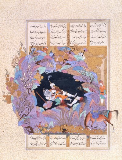 Siódme danie Rustama: Zabija Białą Div, ok. 1500-1540 autorstwa Persian School