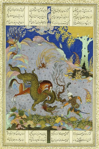 Rustem zabija smoka, ok. 1500-1540 autorstwa Persian School