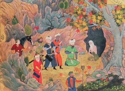 Sułtan Iskandar odwiedza pustelnika z „Khamsy” Nizami w Heracie autorstwa Persian School