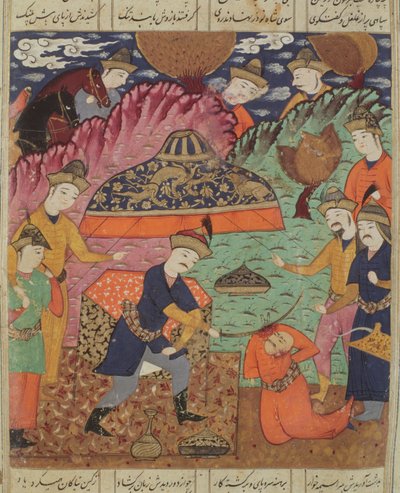 Ścięcie Nouzaura, ilustracja z „Shahnama” (Księgi Królów) autorstwa Abu