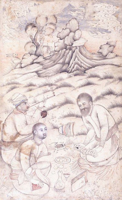 Trzej młodzi mężczyźni w krajobrazie, c. połowa XVII wieku autorstwa Persian School