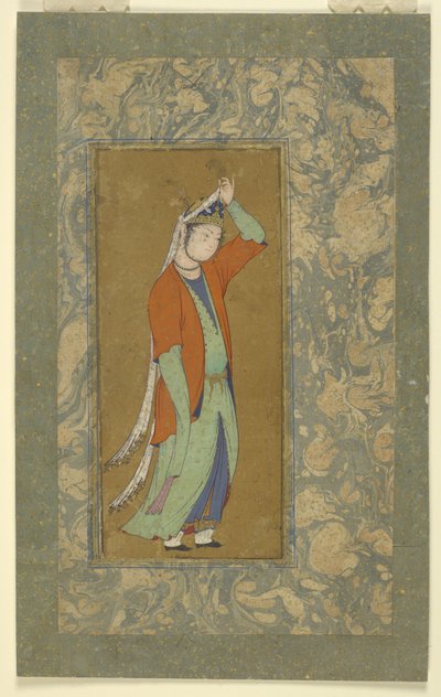 Kobieta poprawia agrette, ok.1590 autorstwa Persian School